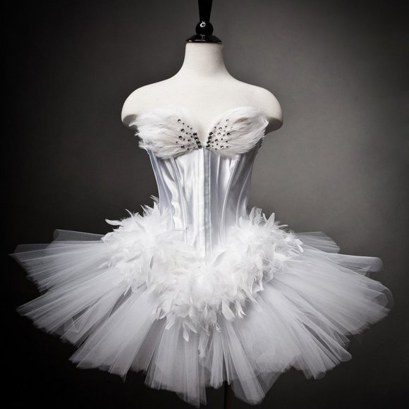 WHITE SWAN BALLET COSTUME BURLESQUE TUTU - Picture 1 of 5